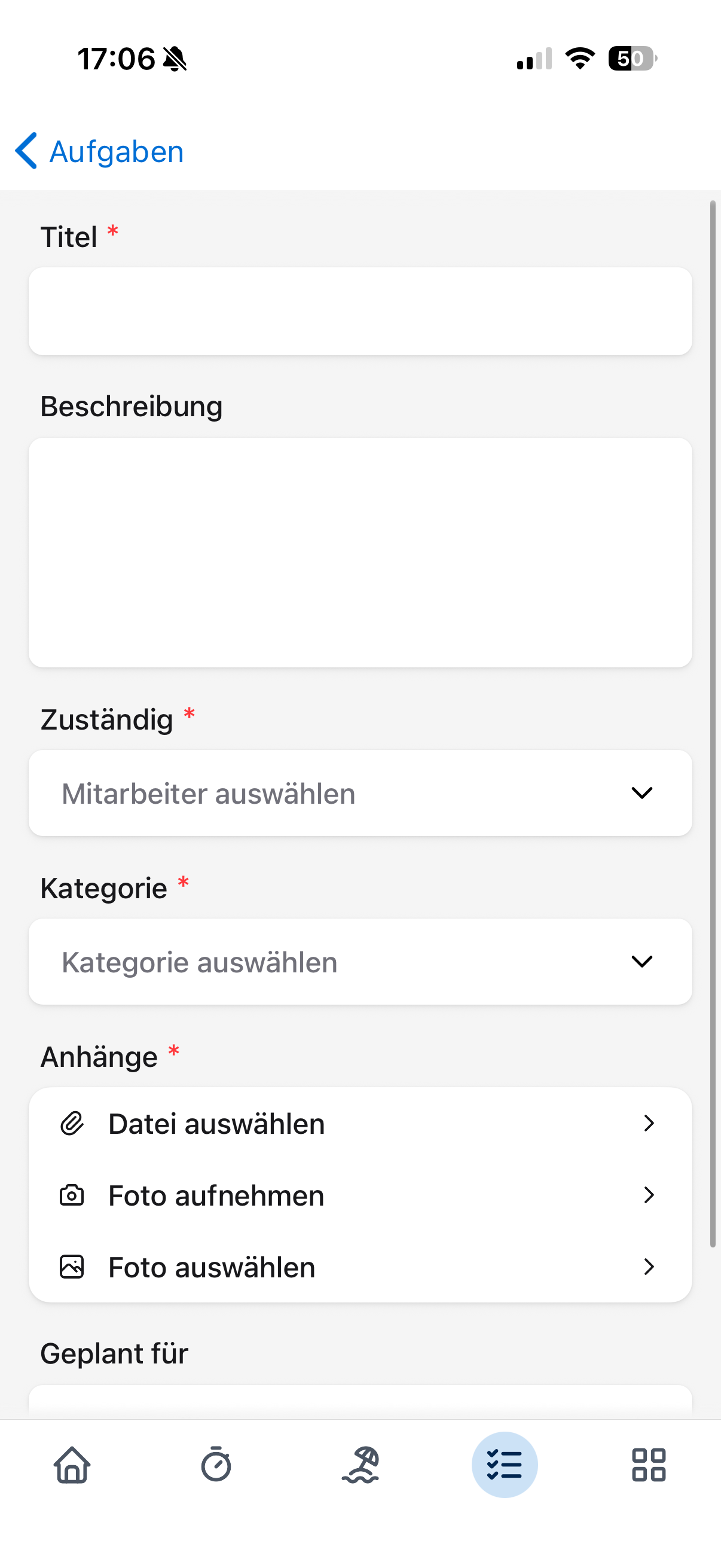 App Aufgabe erstellen
