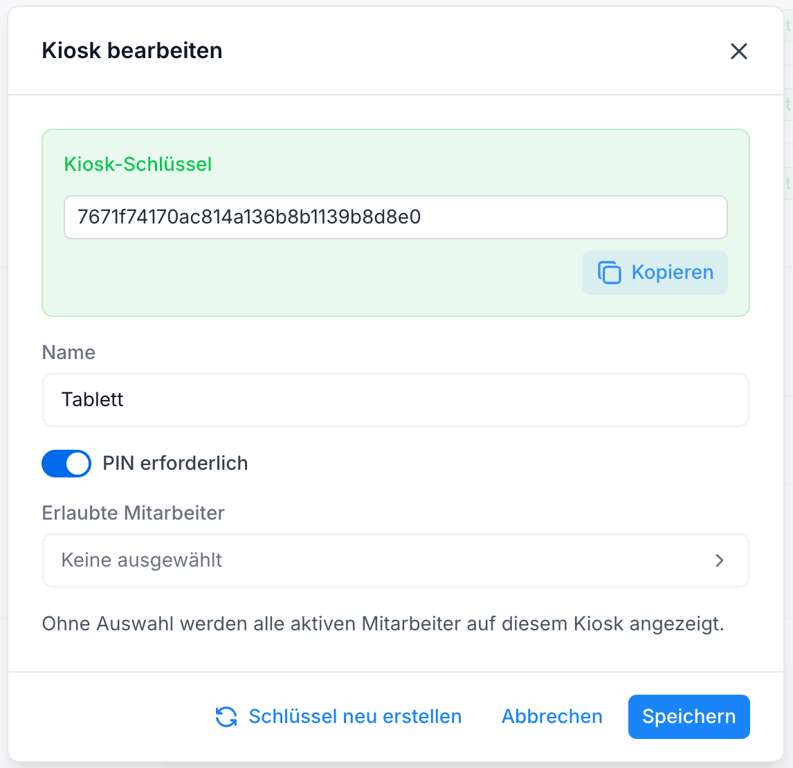 Kiosk Schlüssel