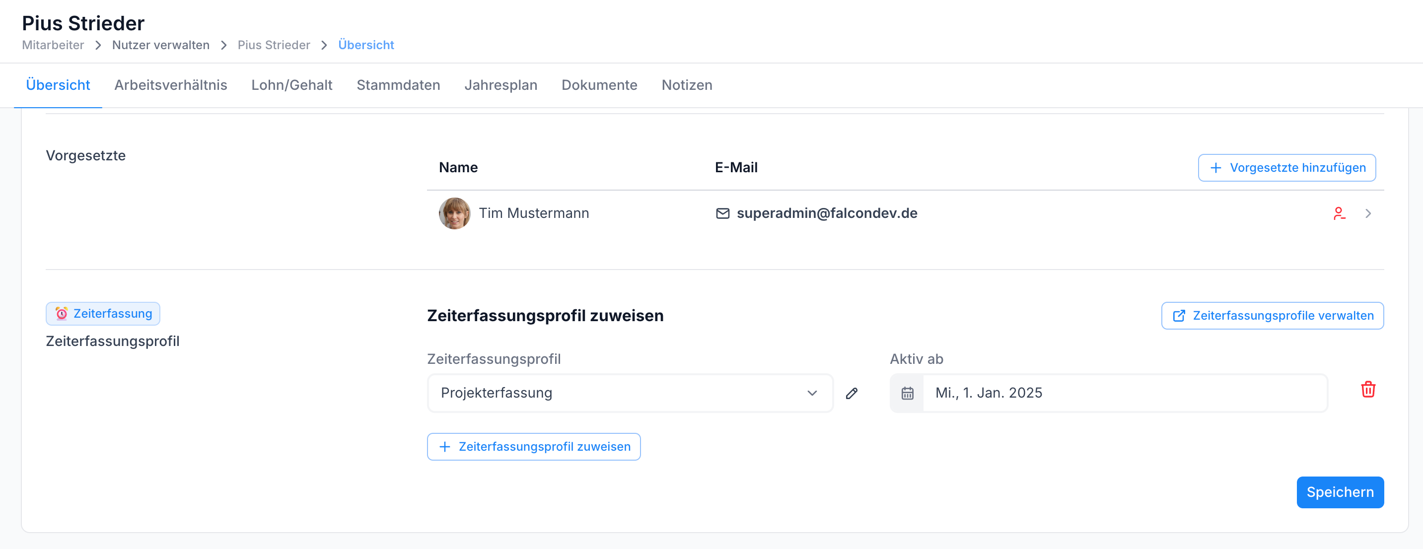 Arbeitszeitprofil zuweisen