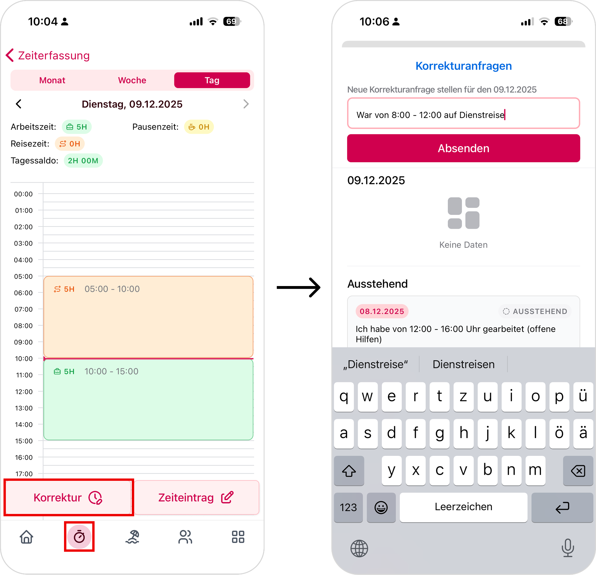 Zeitkorrektur-Anfrage - App